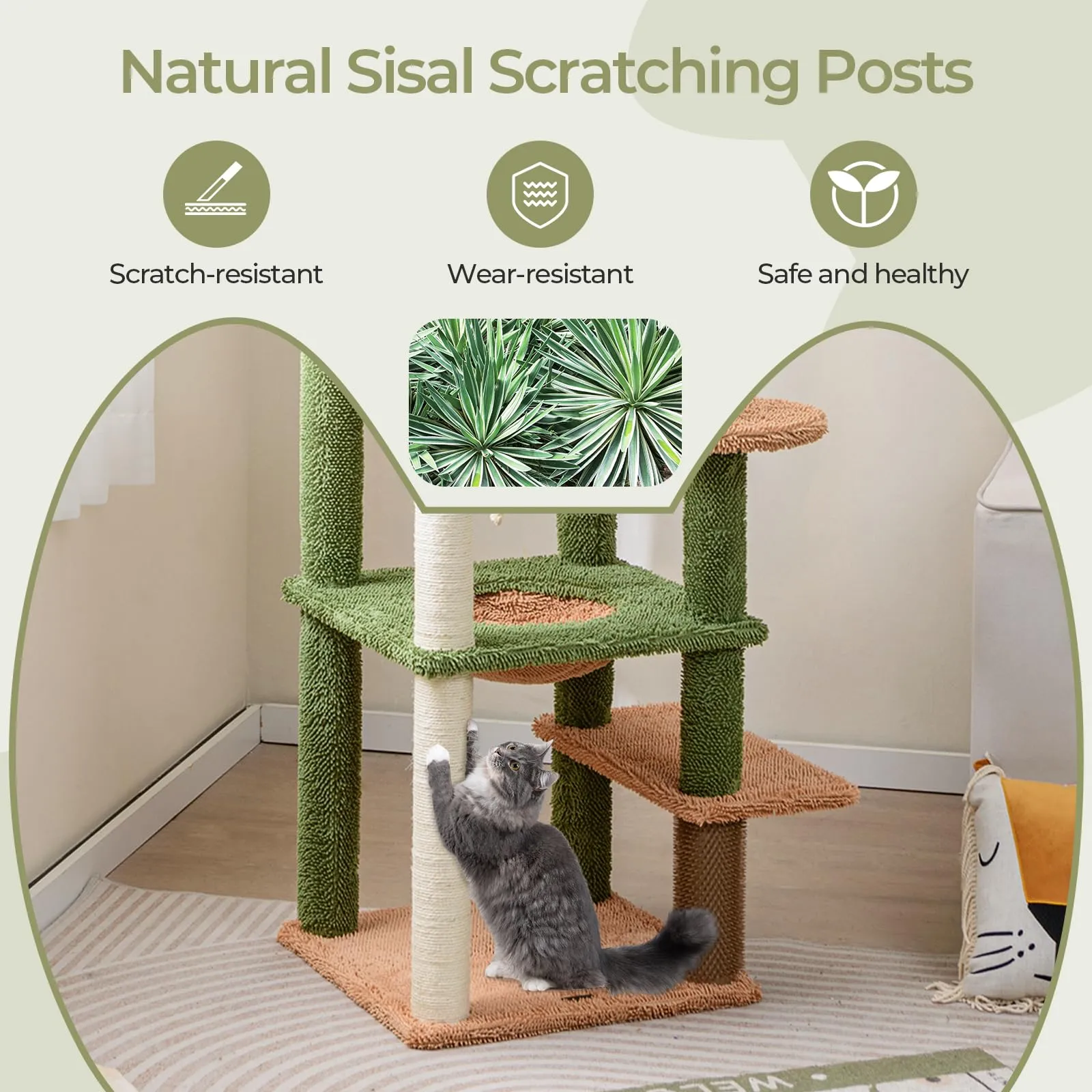 Tangkula Plant Cat Tree, 60 Inch Green Aesthetic Cat Tower with Sisal Scratching Posts