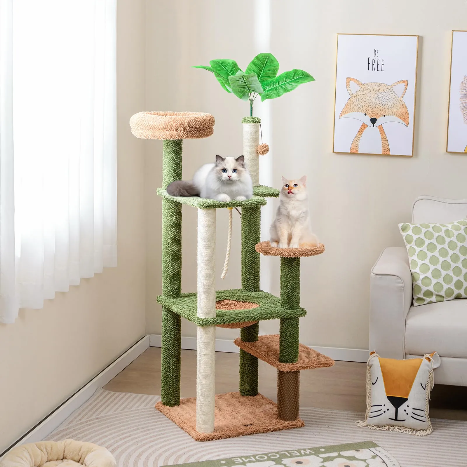 Tangkula Plant Cat Tree, 60 Inch Green Aesthetic Cat Tower with Sisal Scratching Posts