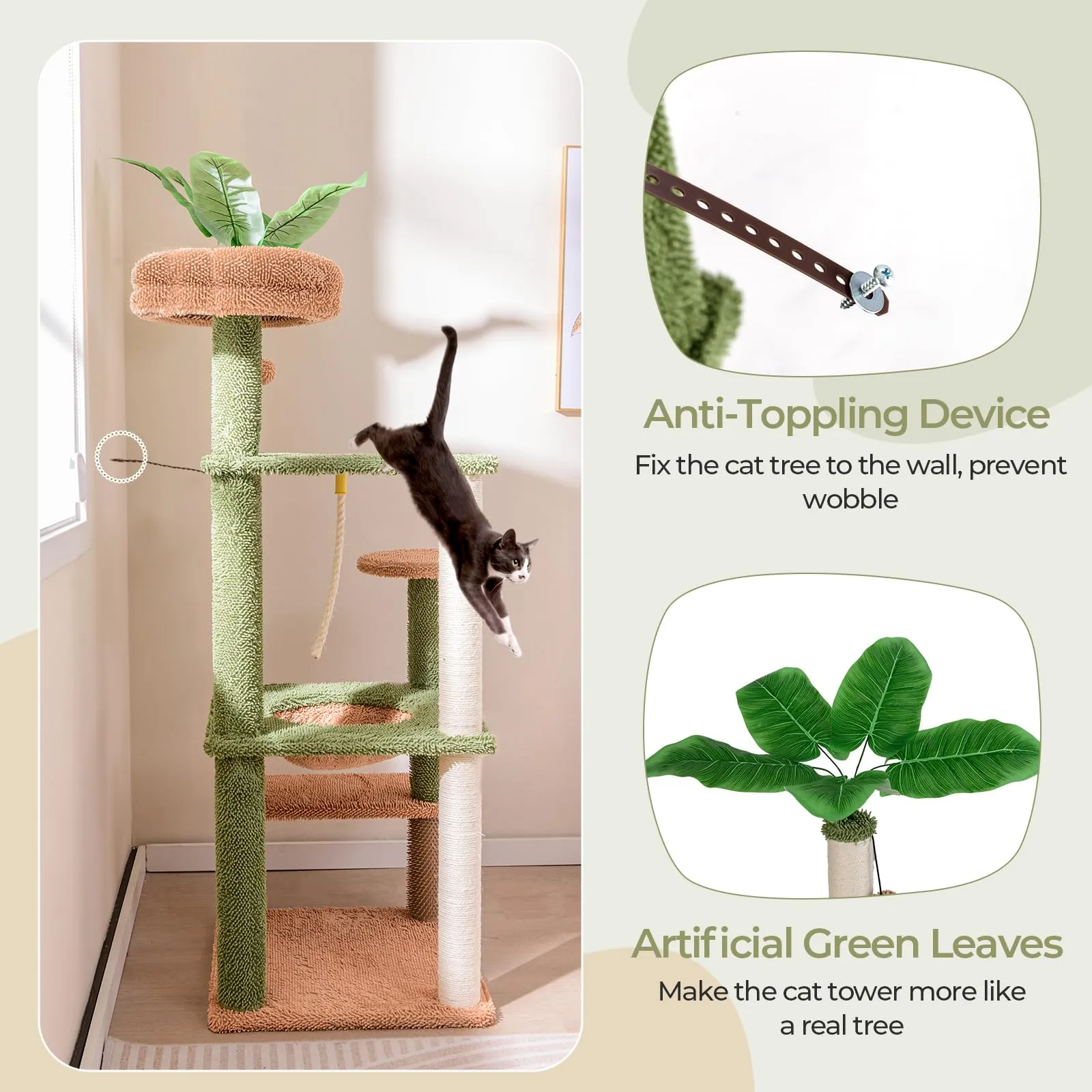 Tangkula Plant Cat Tree, 60 Inch Green Aesthetic Cat Tower with Sisal Scratching Posts