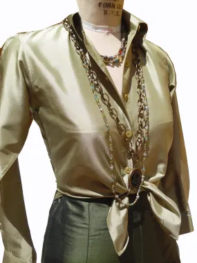 Thai Silk Button Down Shirt Sage