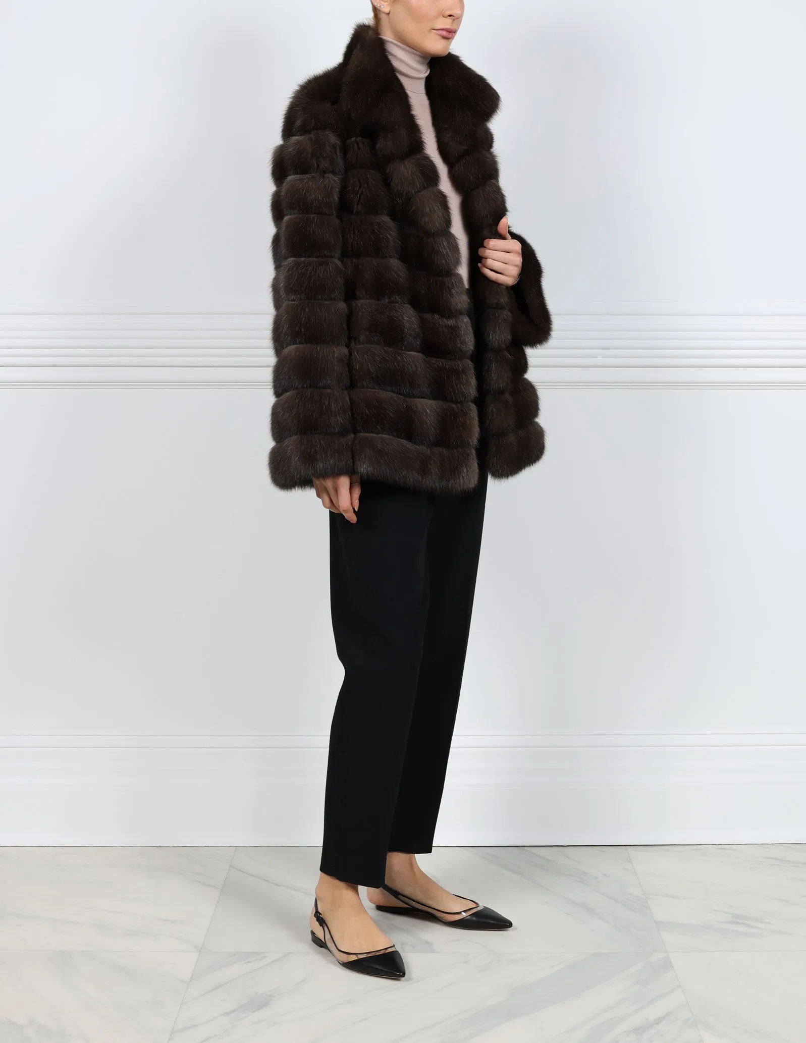 The Addison Horizontal Sable Fur & Suede Coat