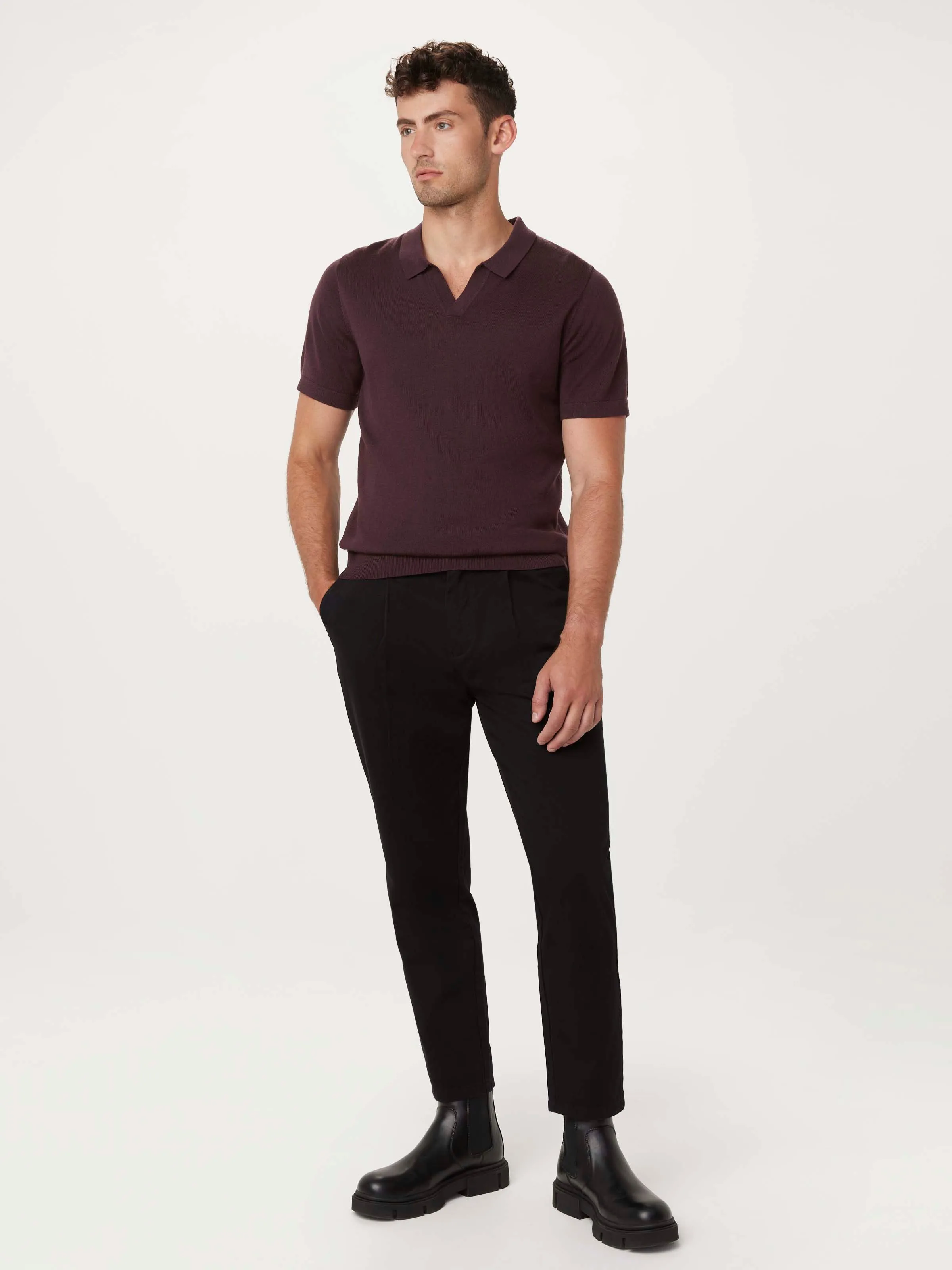 The Johnny Collar Merino Polo in Purple