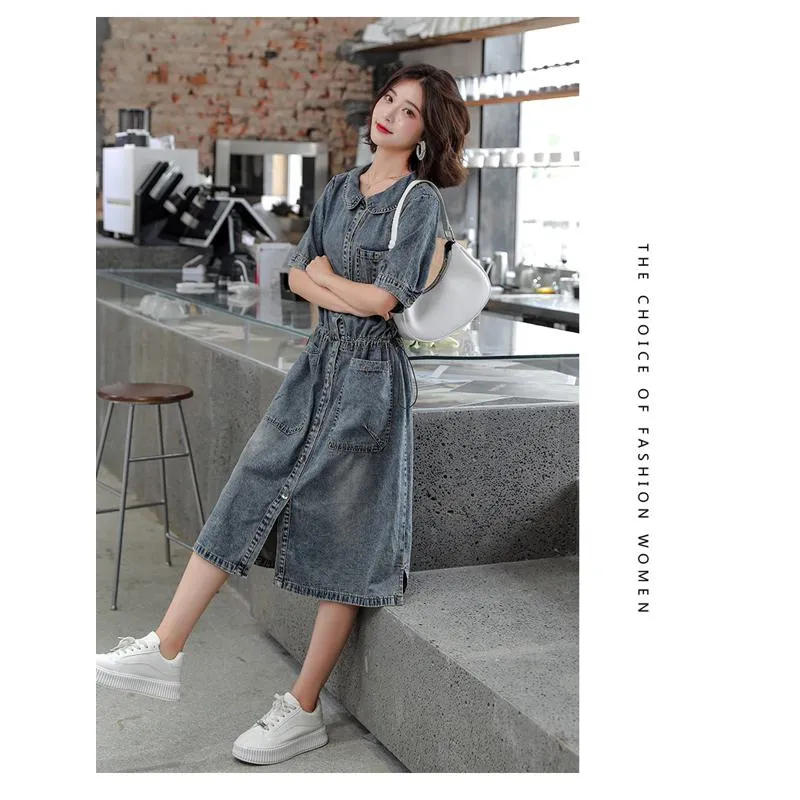 Thin Slimming Cinched Waist Denim Coat