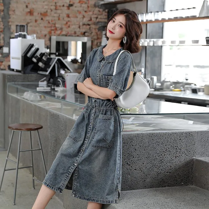 Thin Slimming Cinched Waist Denim Coat