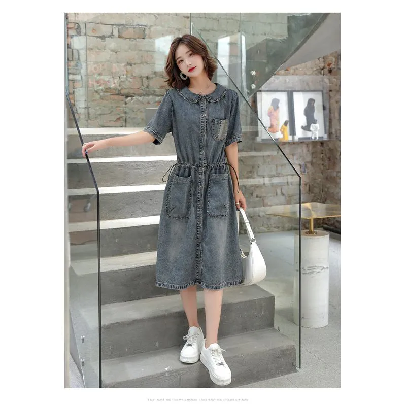 Thin Slimming Cinched Waist Denim Coat