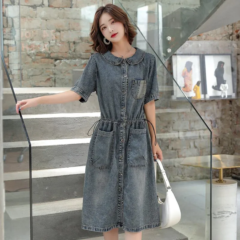 Thin Slimming Cinched Waist Denim Coat