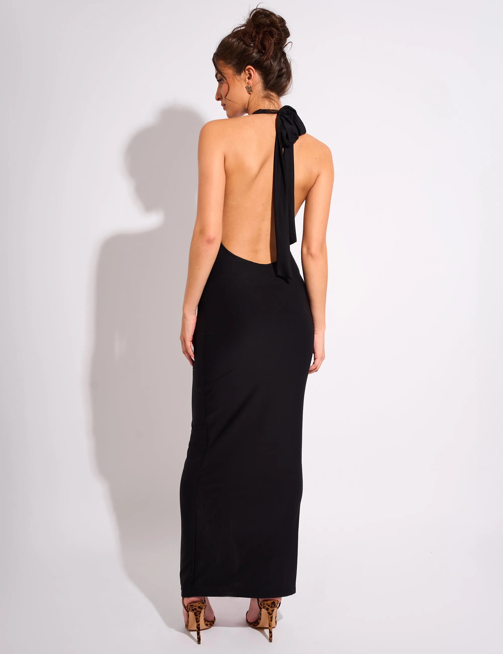 Tie Back Luxe Slinky Maxi Dress Black