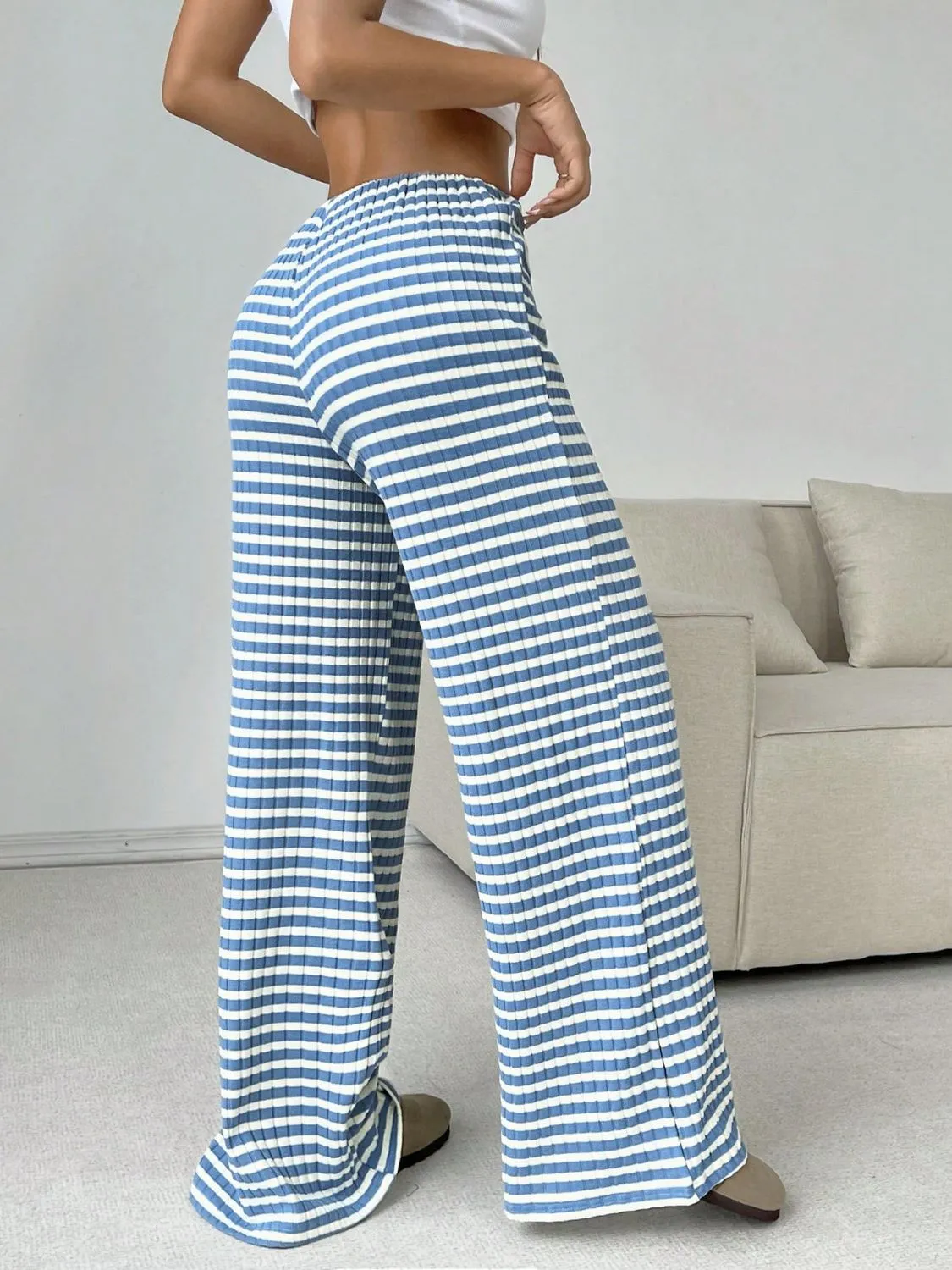 Tied Striped Wide Leg Pants