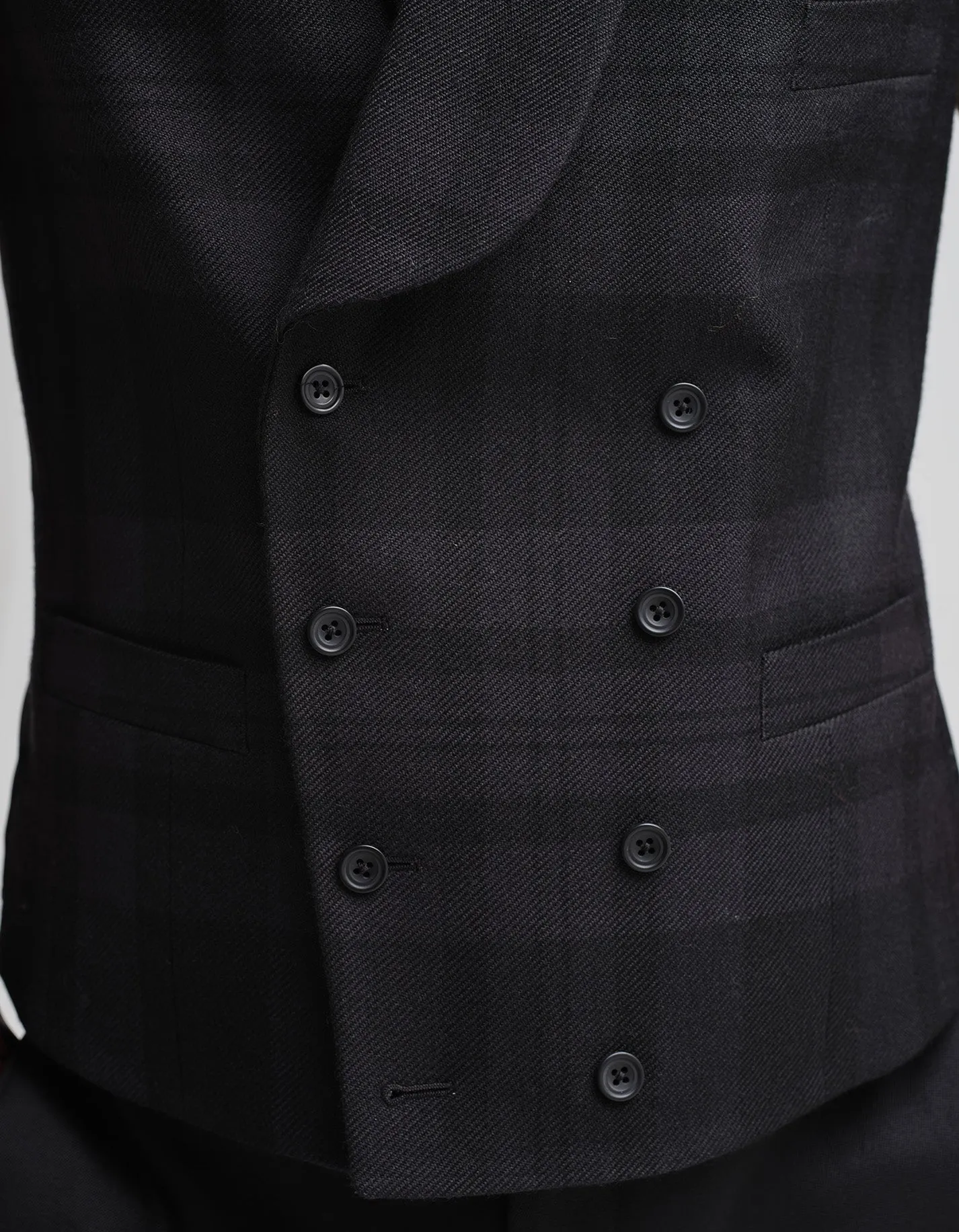 Tonal Black Tartan Waistcoat GOLD COLLECTION