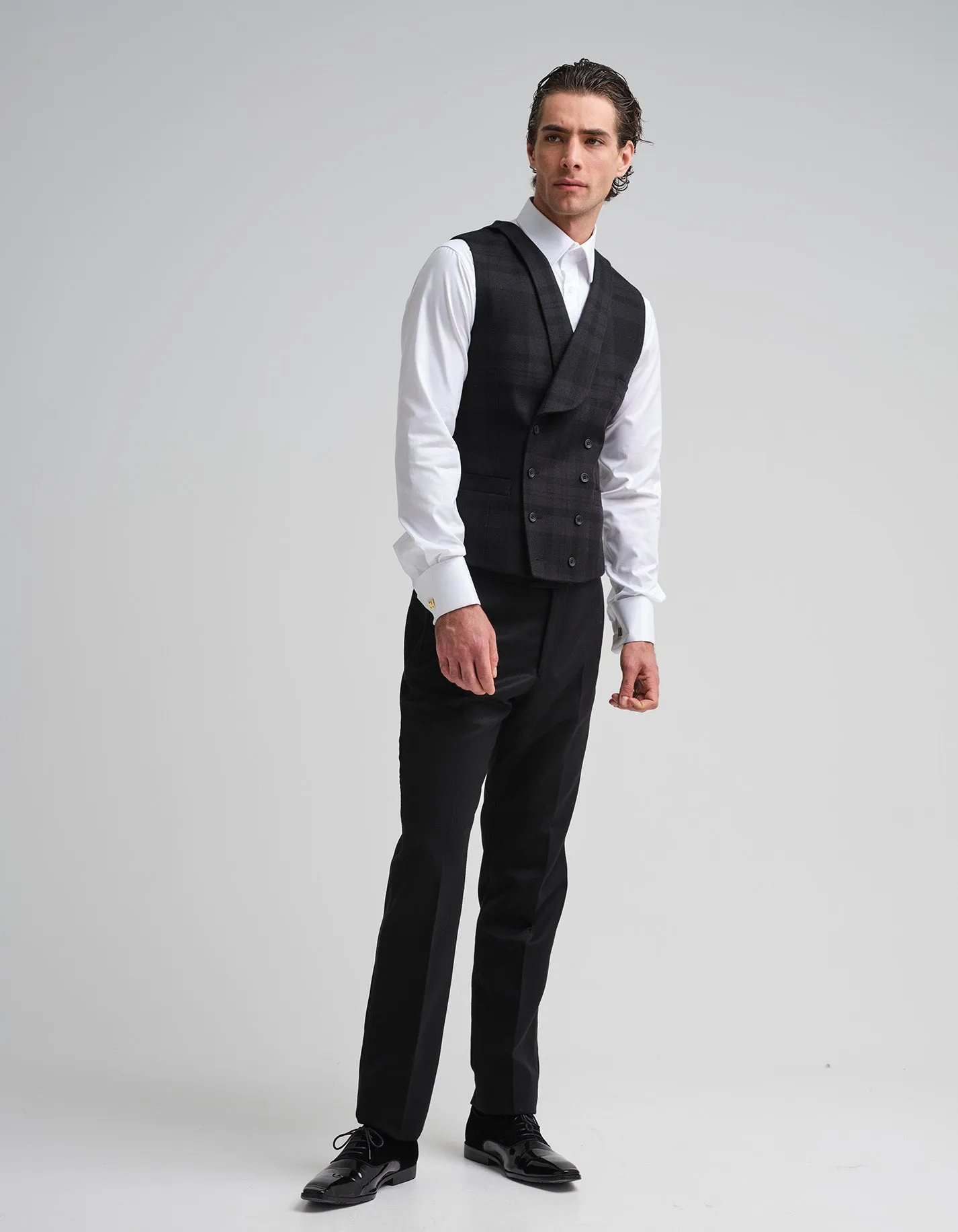 Tonal Black Tartan Waistcoat GOLD COLLECTION