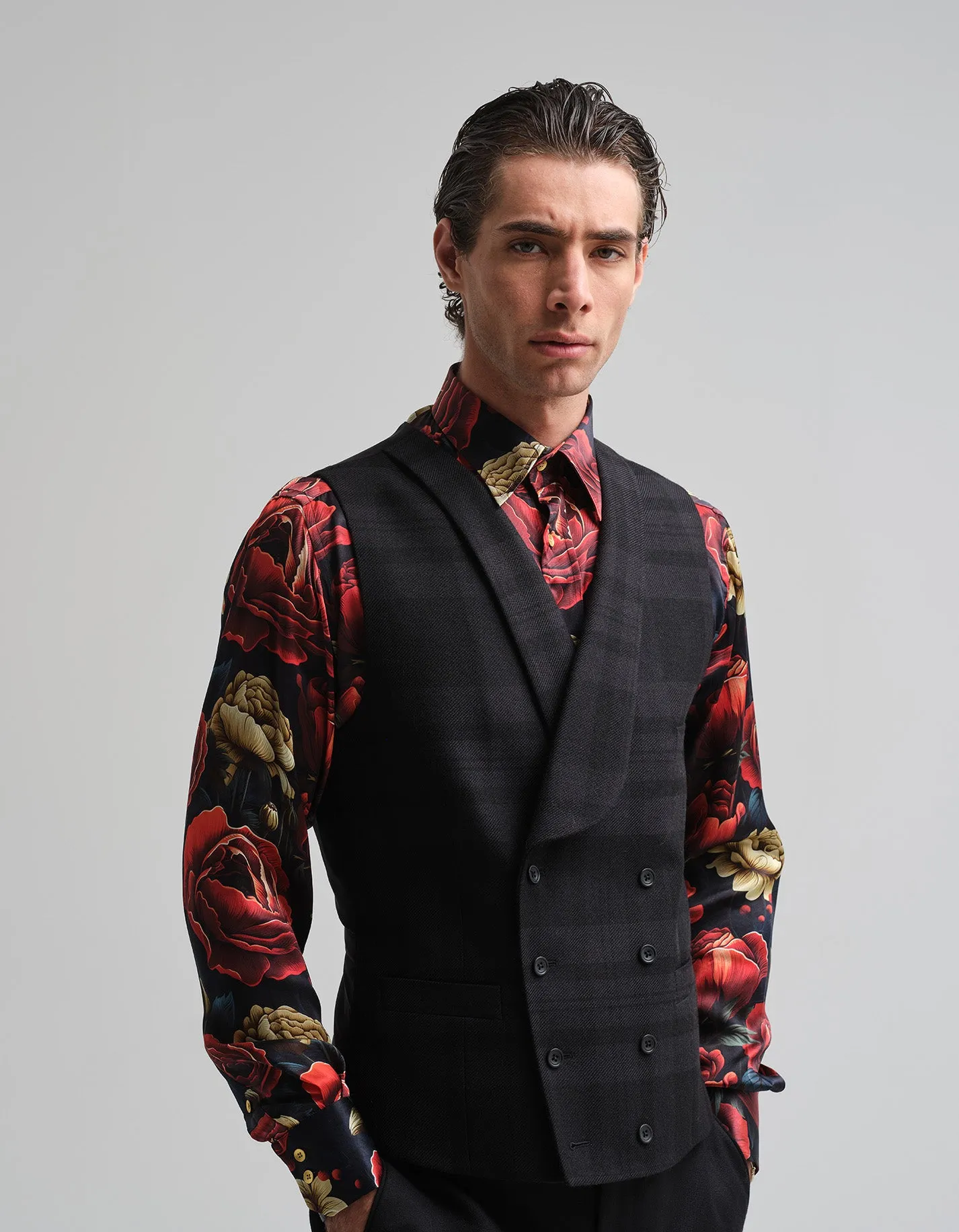 Tonal Black Tartan Waistcoat GOLD COLLECTION