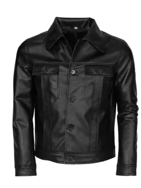 Trucker Style Black Genuine Leather Jacket