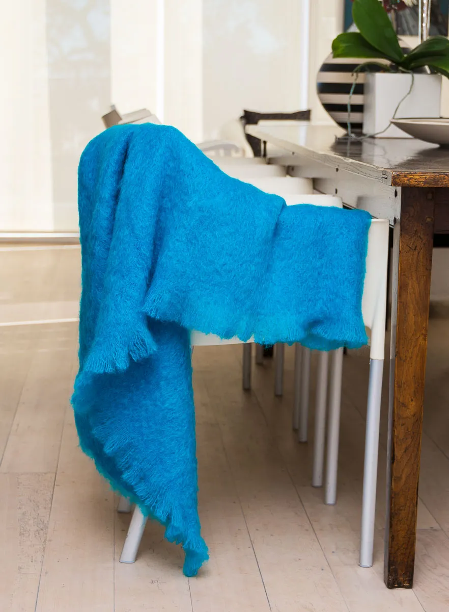 Turquoise Blue Mohair Chair Throw