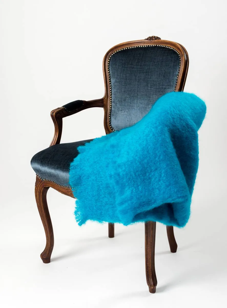 Turquoise Blue Mohair Chair Throw