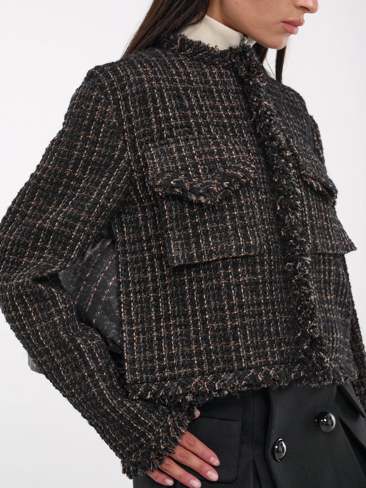 Tweed Puffer Jacket (24-07441-014-BLACK-BROWN)