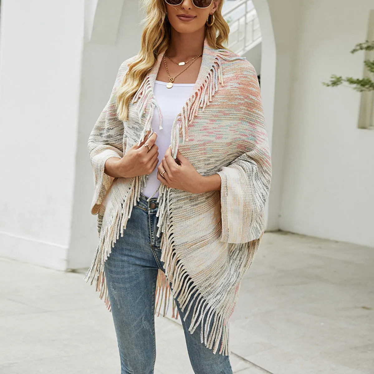 Ultra Soft Oversized Lapel Neck Batwing Sleeve Fringe Sweater Cardigan