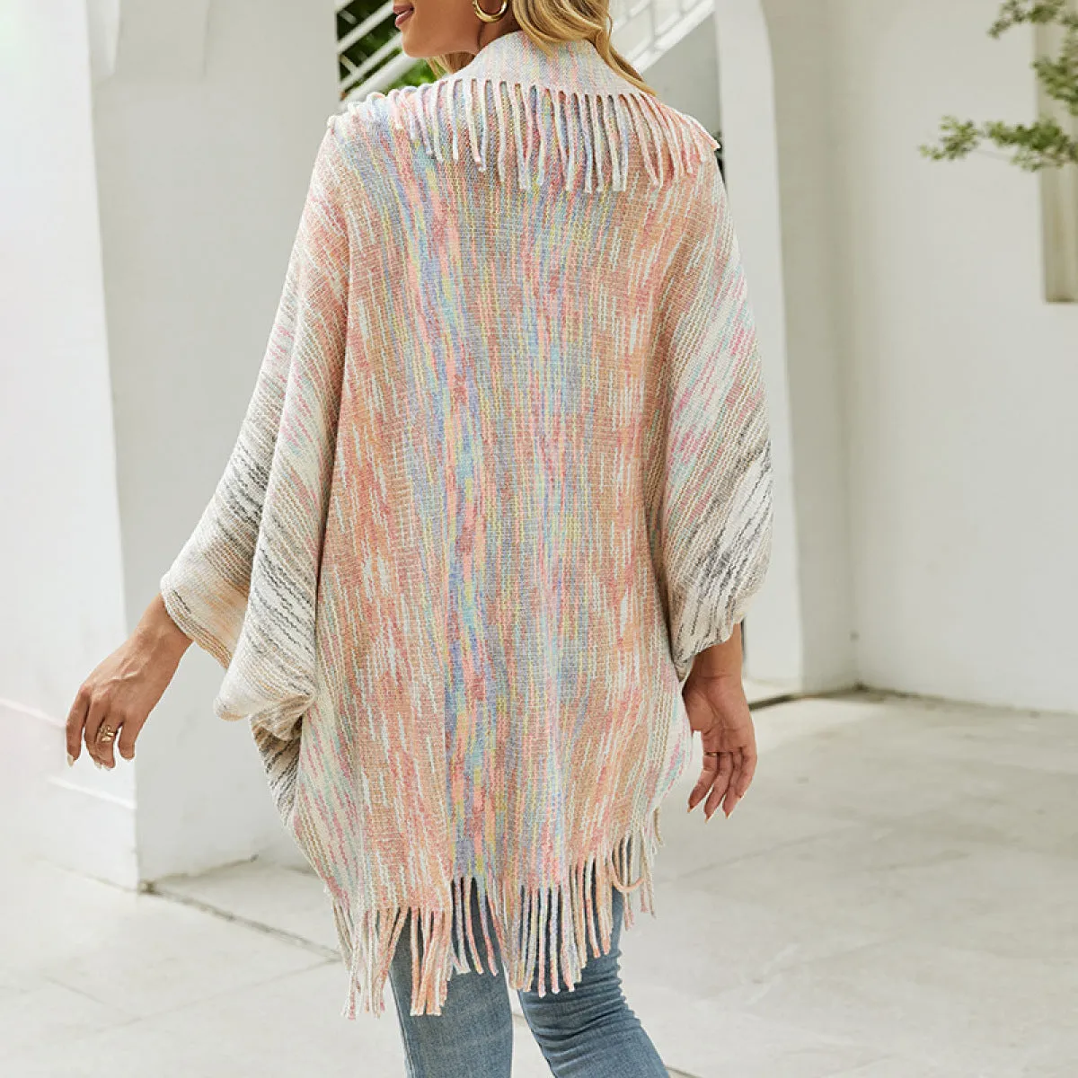 Ultra Soft Oversized Lapel Neck Batwing Sleeve Fringe Sweater Cardigan