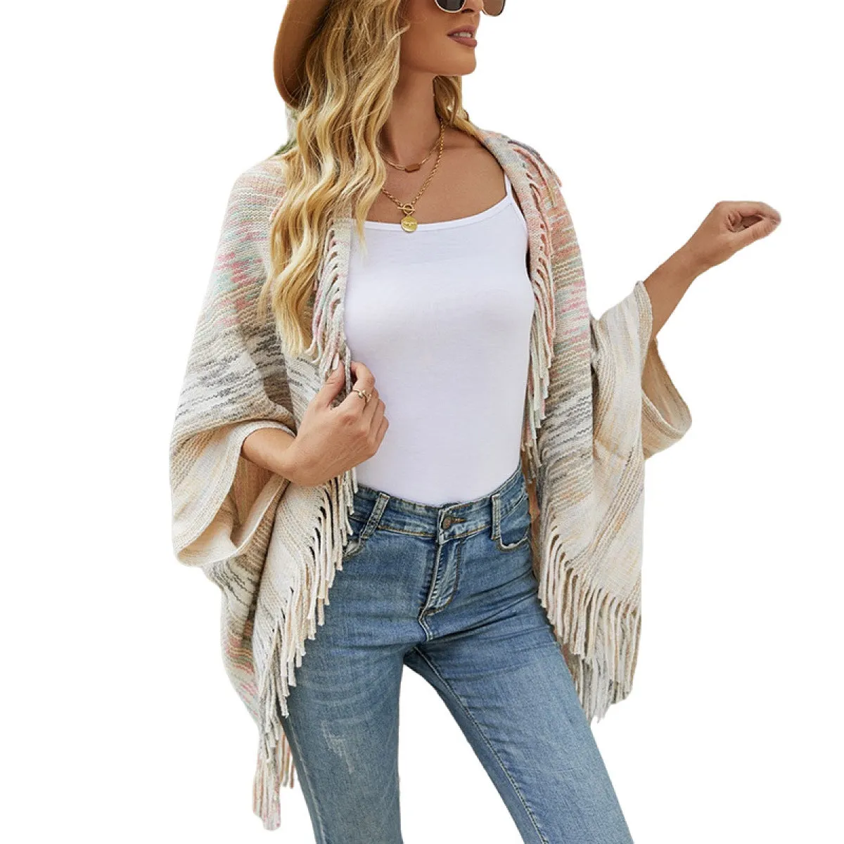 Ultra Soft Oversized Lapel Neck Batwing Sleeve Fringe Sweater Cardigan