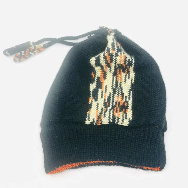 Unbranded  Black Orange Wool Knit Beads Winter Cap 2400-679-11521