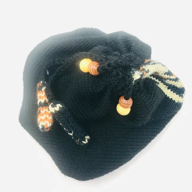 Unbranded  Black Orange Wool Knit Beads Winter Cap 2400-679-11521