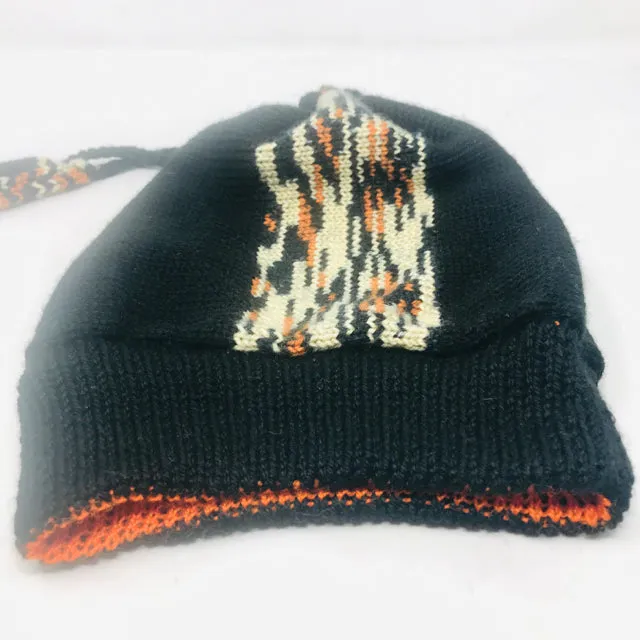 Unbranded  Black Orange Wool Knit Beads Winter Cap 2400-679-11521