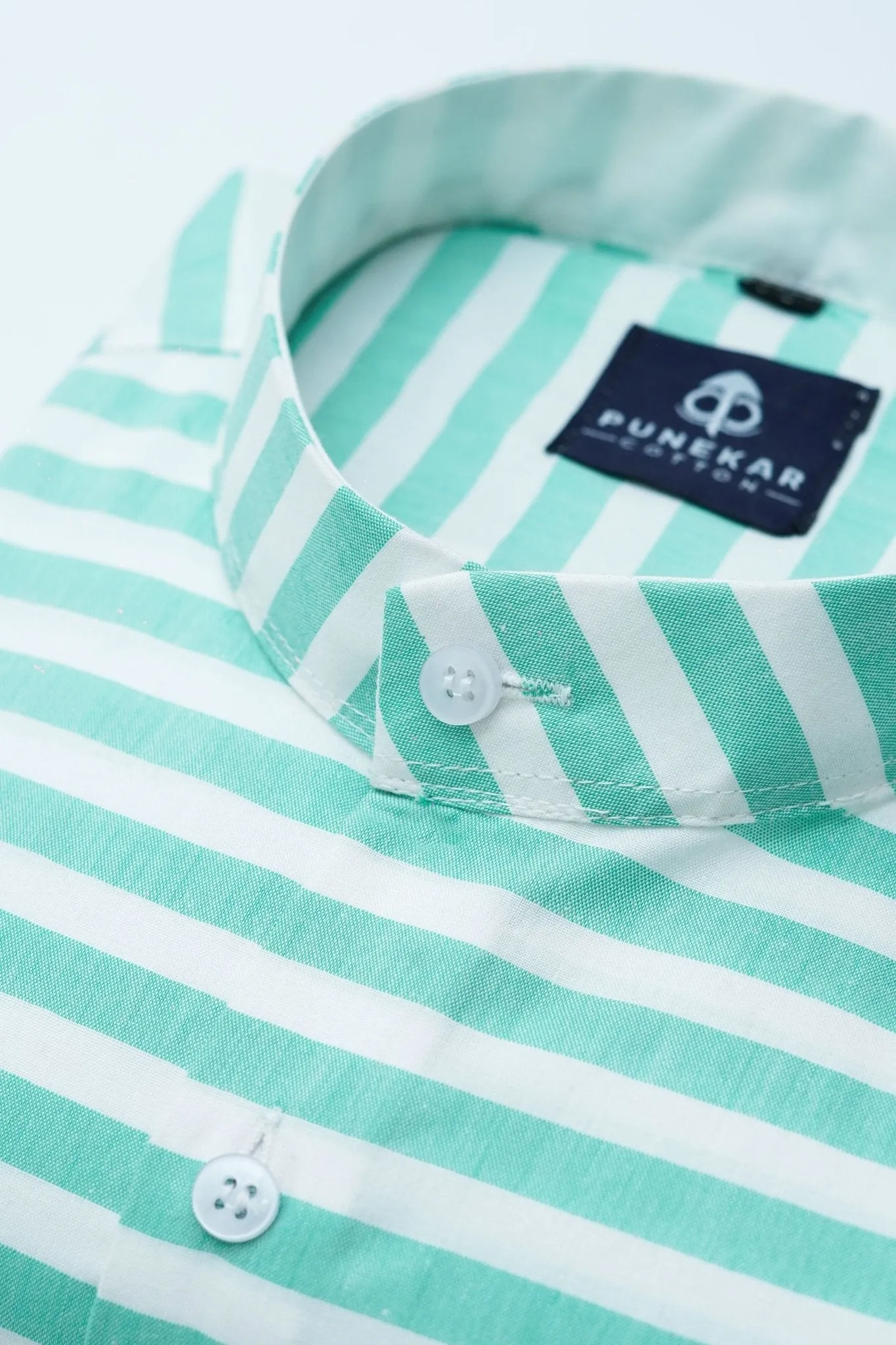 Valley green Color Stand Collar Strips Shirts For Men