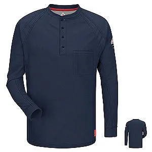 VF Imagewear Bulwark IQ Bulwark 4X Dark Blue 5.3 Ounce 69% Cotton 25% Polyester 6% Polyoxadiazole Men's Long Sleeve Flame Resistant Henley Shirt With Concealed Pencil Stall And Chest Pocket