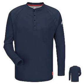 VF Imagewear Bulwark IQ Bulwark Large Dark Blue 5.3 Ounce 69% Cotton 25% Polyester 6% Polyoxadiazole Men's Long Sleeve Flame Resistant Henley Shirt With Concealed Pencil Stall And Chest Pocket