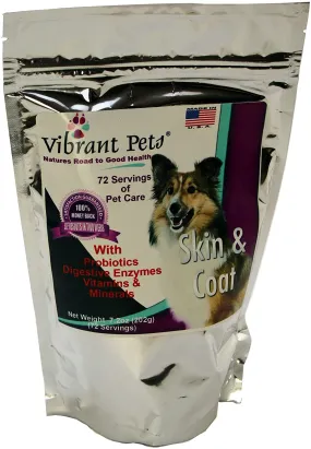 Vibrant Pets Skin and Coat Diet Supplements | Original Premium Dog Coat Supplement and Dog Skin Supplement Powder with Probiotics| Natural Ingredients 80 Servings 8oz