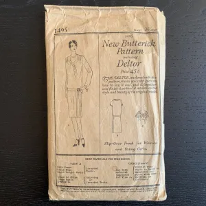 VINTAGE 1920s Butterick Deltor Sewing Pattern 1495, Slip-Over Dress for Women and Young Girls, Size 36" Bust