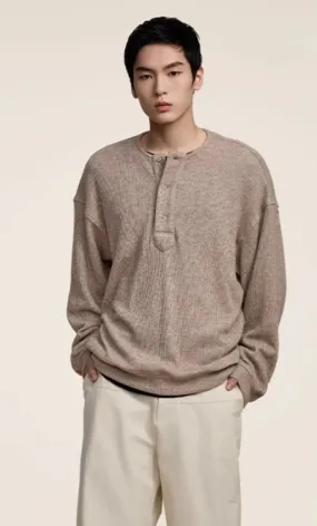 Waffle Textured Henley Collar T-Shirt