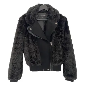 Warehouse Faux Fur Bomber Biker Jacket Black SIZE 8