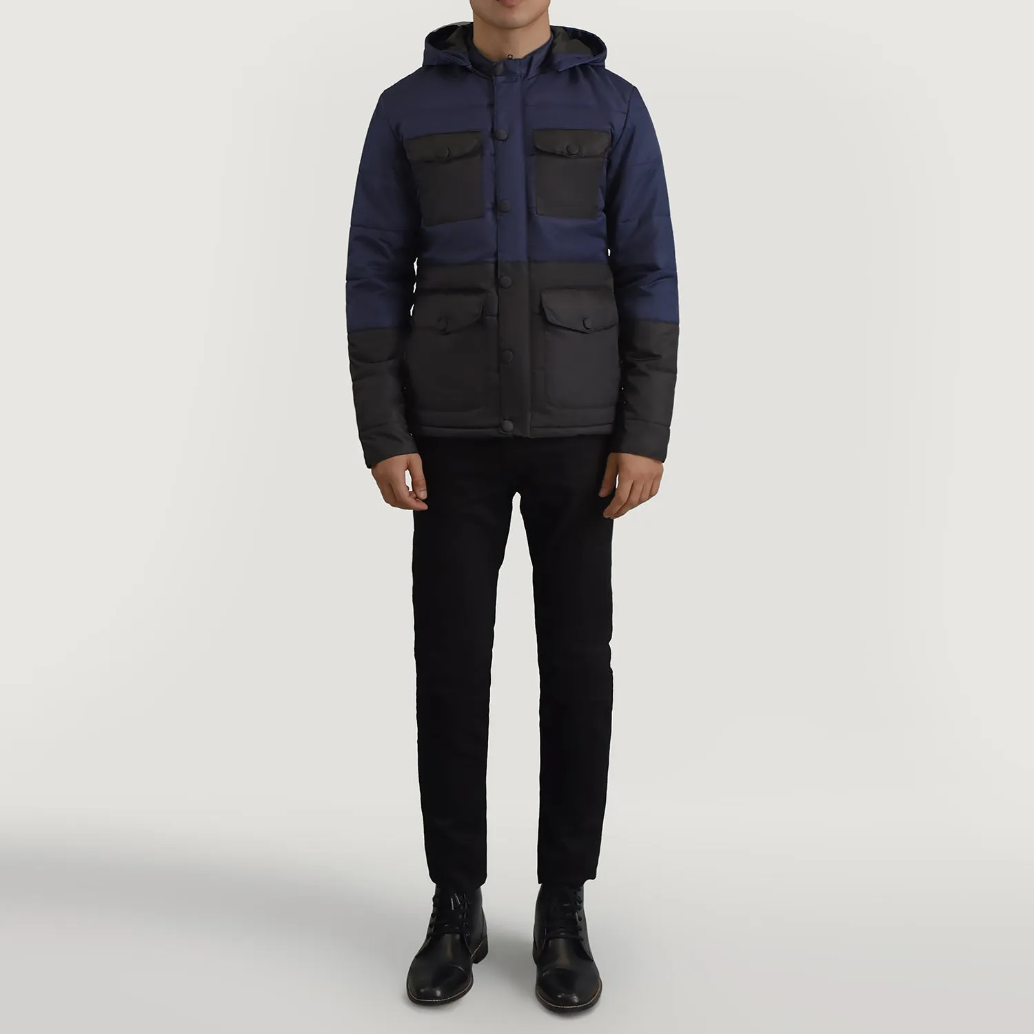 Wayne Black & Blue Hooded Puffer Jacket