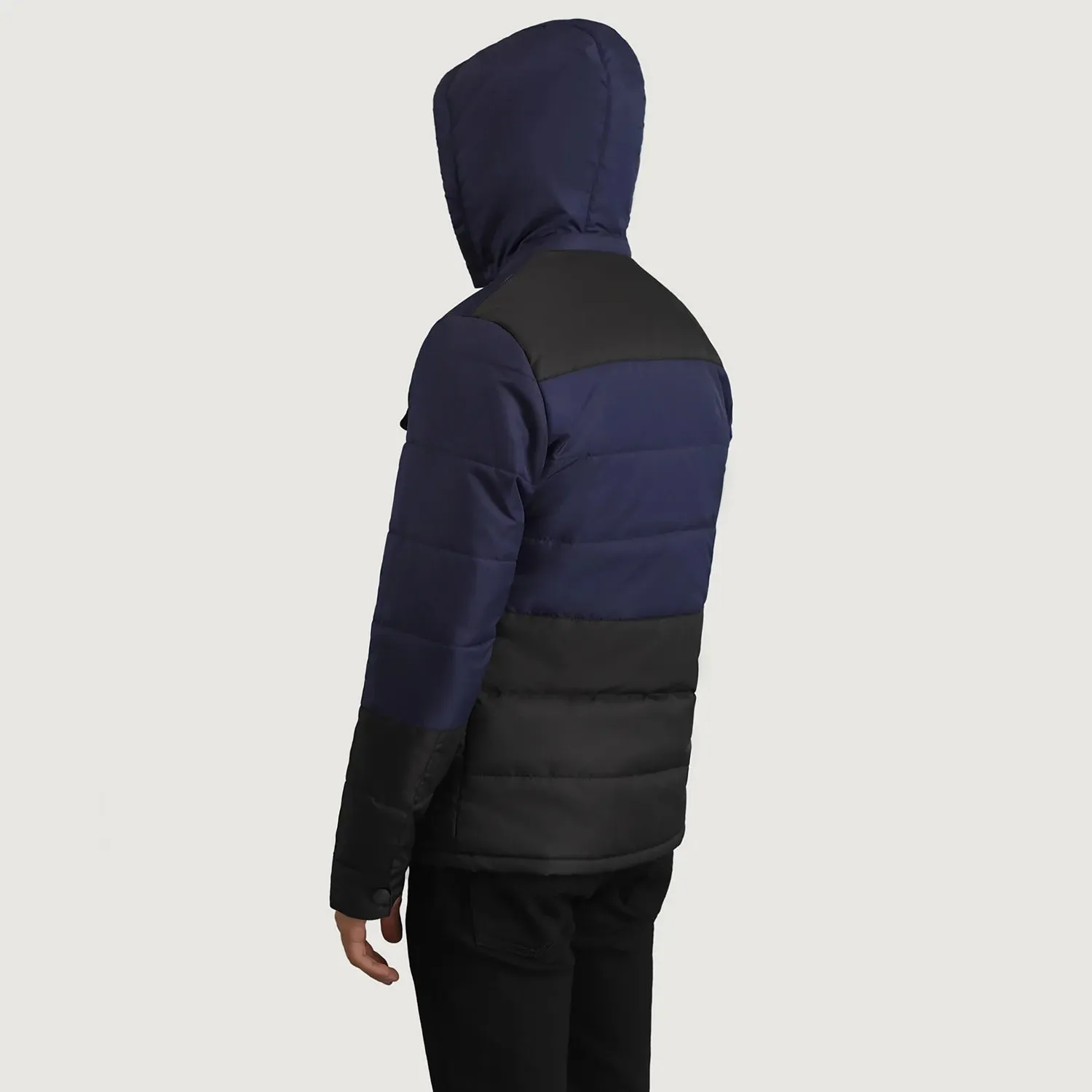 Wayne Black & Blue Hooded Puffer Jacket