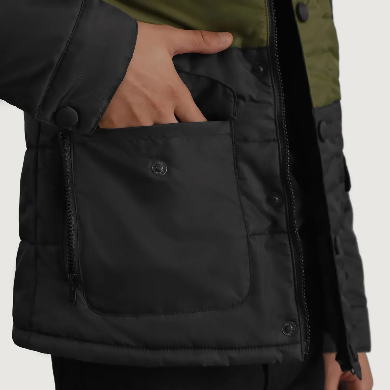 Wayne Black & Green Hooded Puffer Jacket