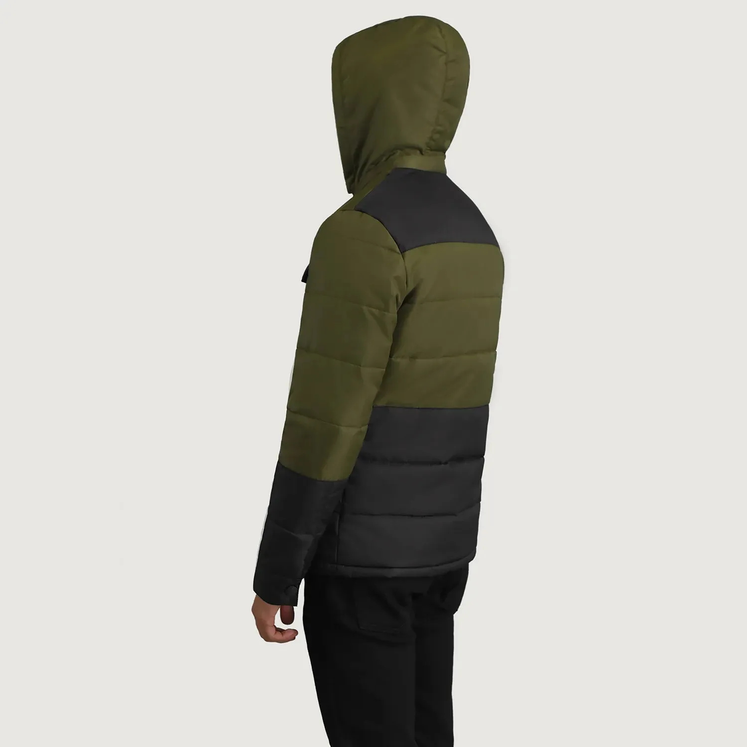 Wayne Black & Green Hooded Puffer Jacket