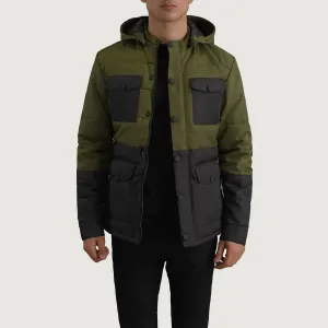 Wayne Black & Green Hooded Puffer Jacket