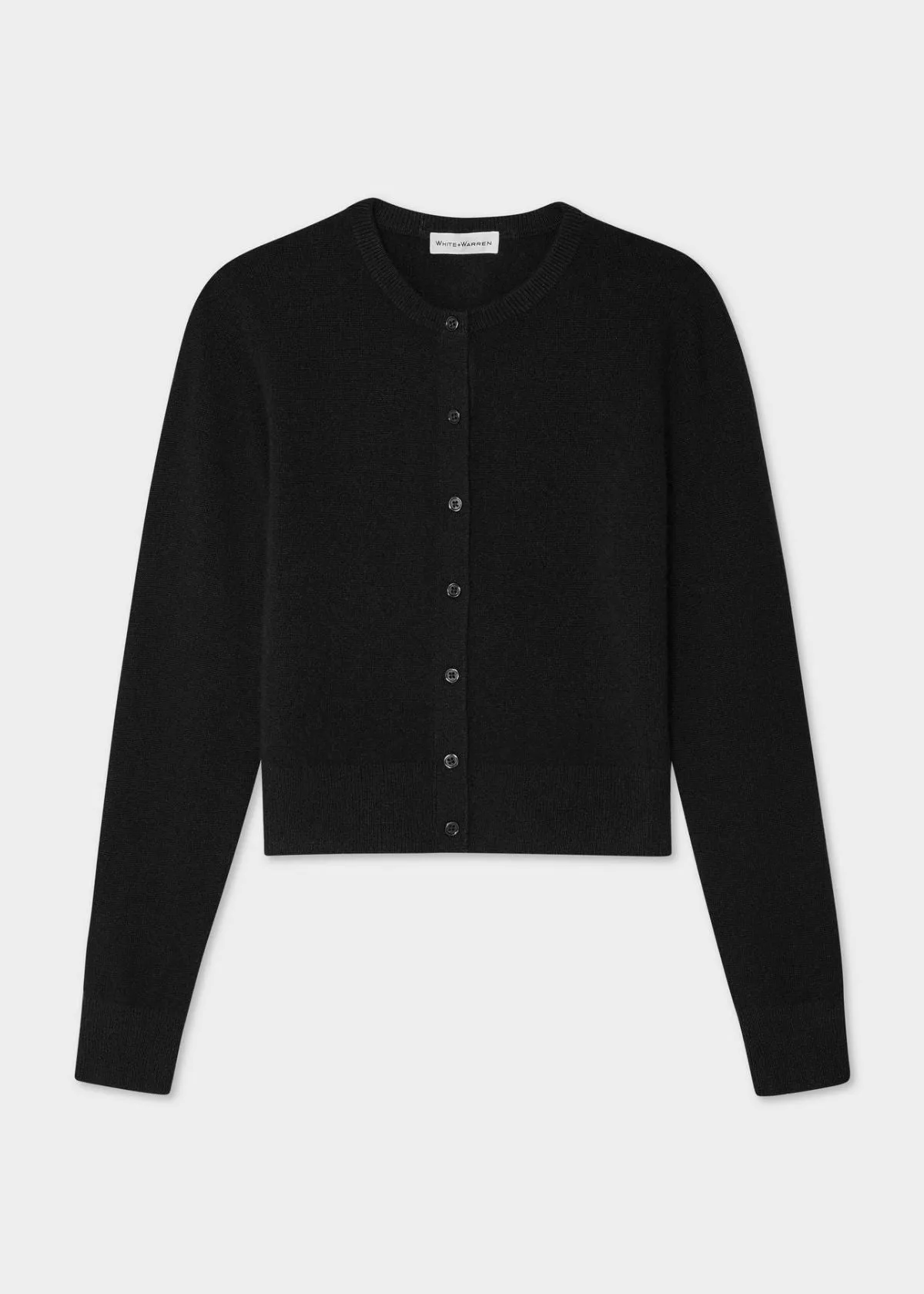 WHITE   WARREN Cashmere Essential Crewneck Cardigan Sweater - Black