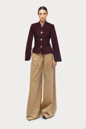 Wide-Leg Soft Corduroy Trousers Beige