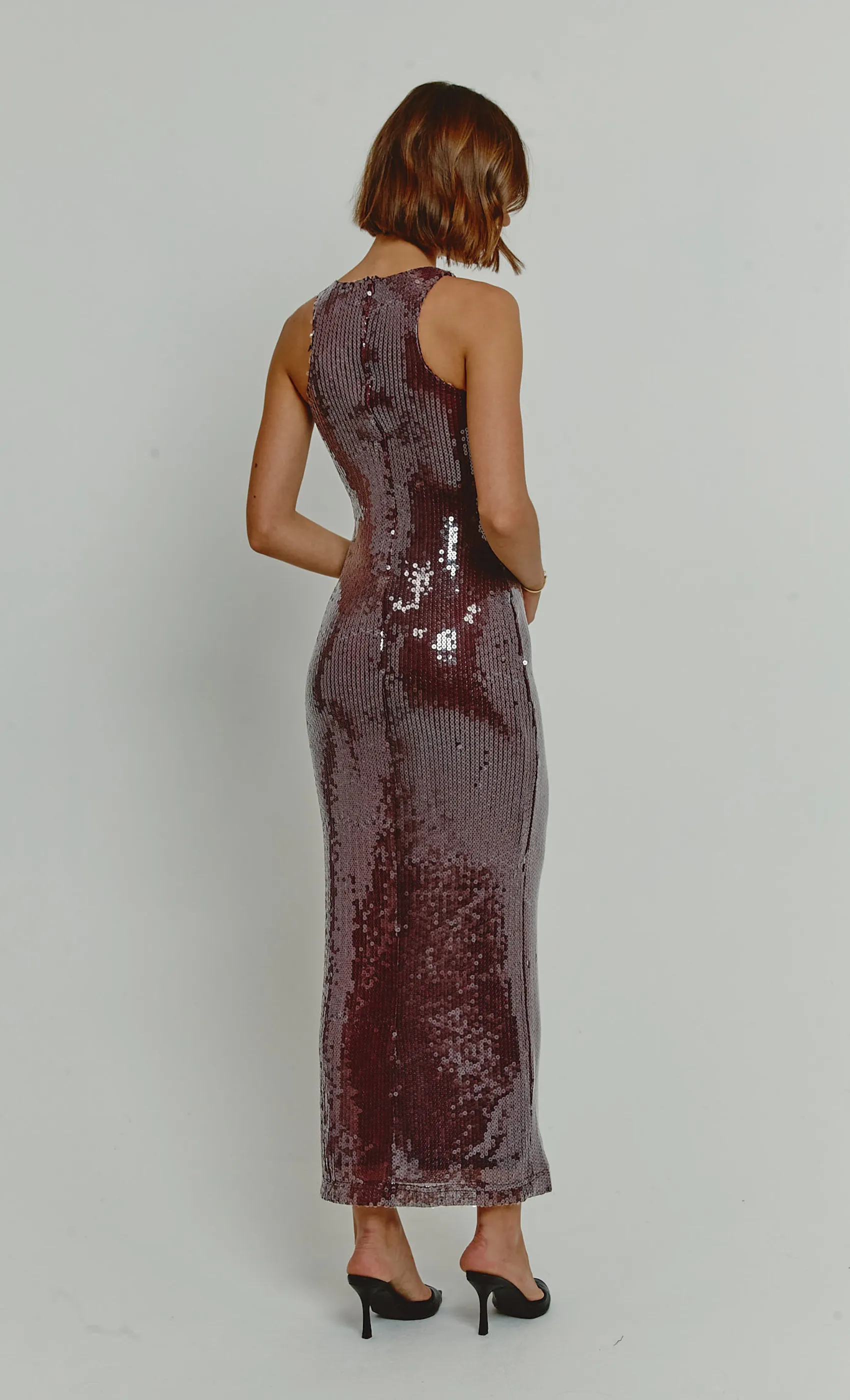 Wine Sequin Racerback Maxi Dress