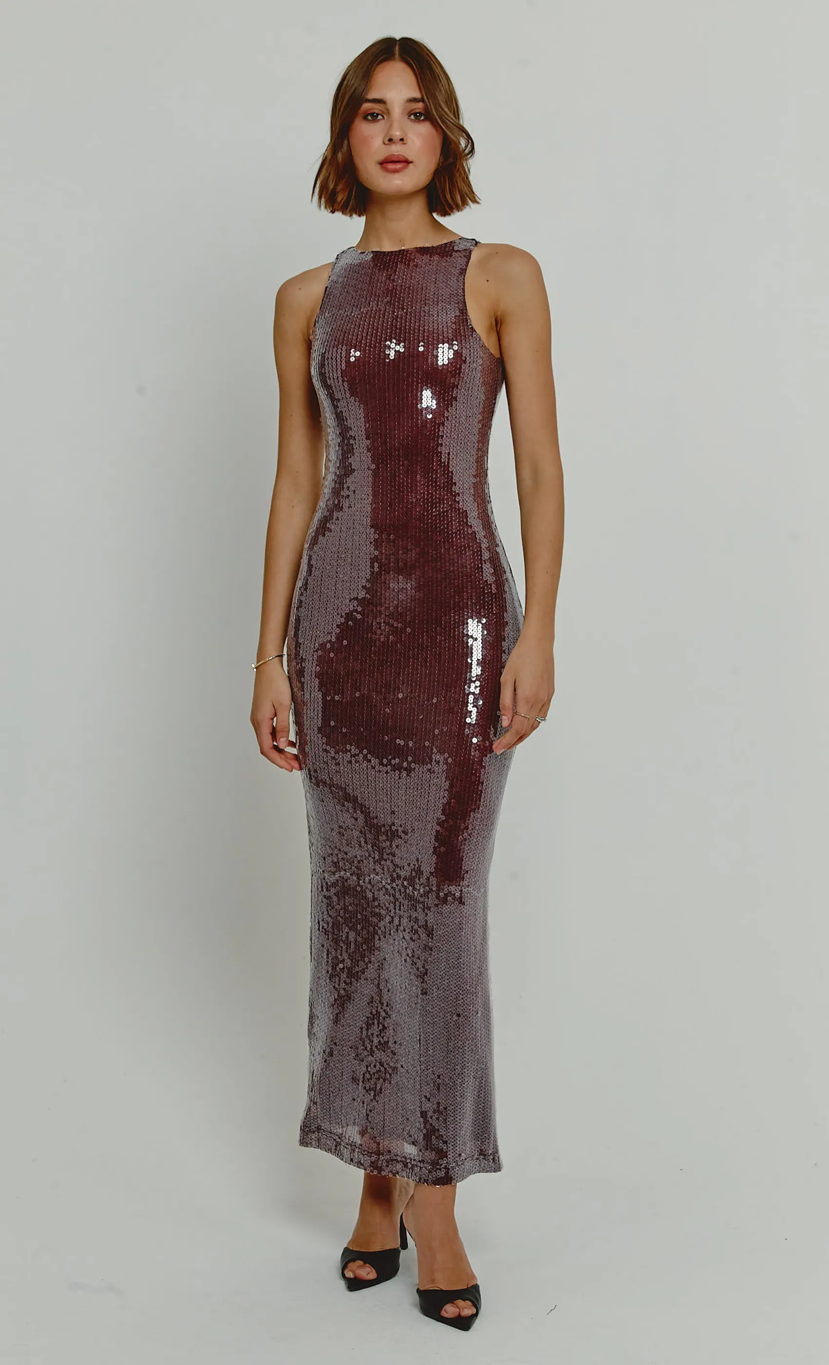 Wine Sequin Racerback Maxi Dress