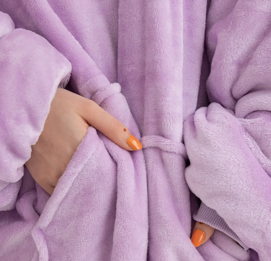 Winter Warm Soft Velour Hoodie Blanket Pocket Big Soft Robe Bathrobe Sweatshirt Pullover