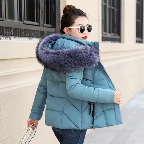 Winter Women Fur Collar Hooded Jacket