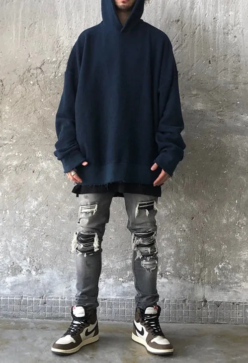 XS-6XL Oversized Cross Stitching Hoodie / Raw Edge Hoodie