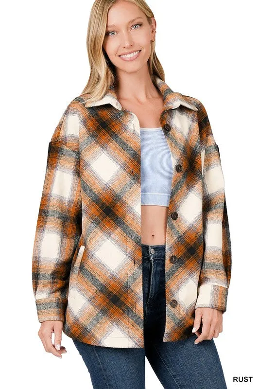 Yarn Dyed Plaid Shacket With Pockets - online exclusive